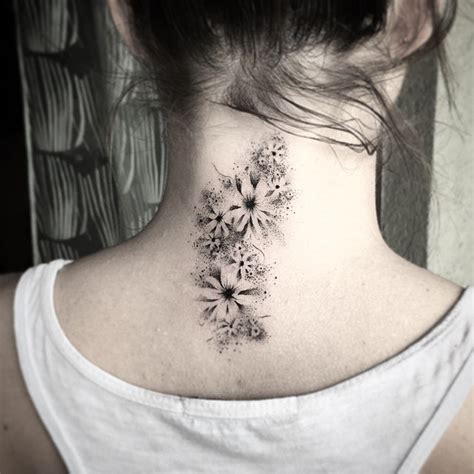Dotwork Flowers Neck Tattoo