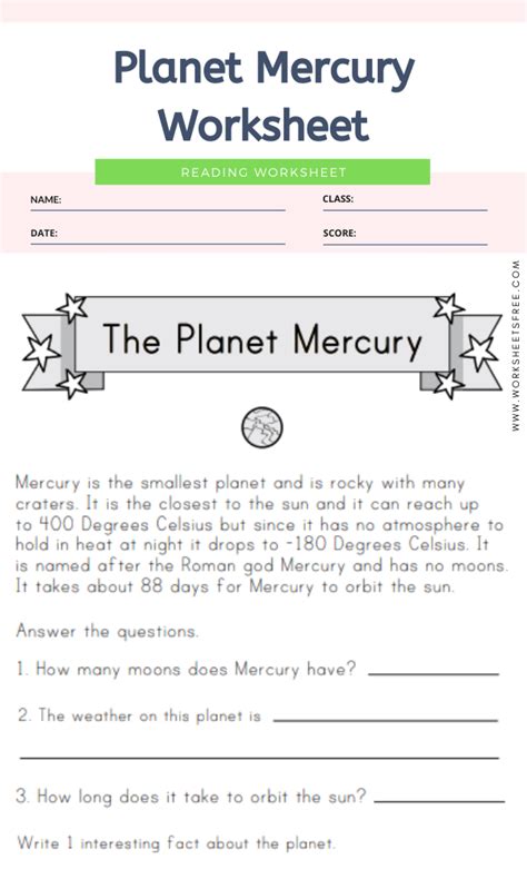 Planet Mercury Worksheet Worksheets Free