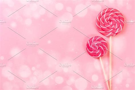 Two Lollipop On Pink Background Stock Photo Containing Lollipop And