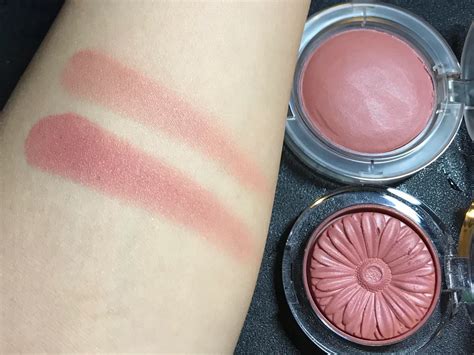 Mac Glow Play Blush In Blush Please Swatched Next To Clinique Cheek Pop In Black Honey Pop