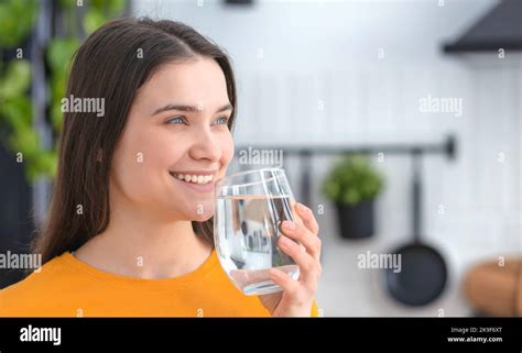 Healthy Lifestyle Female Drinking Still Water Standing Young Smiling