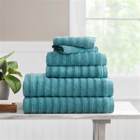Mainstays Performance Textured Bath Towel Piece Set Cool Water