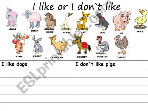 Esl English Powerpoints I Like And I Don T Like Farm Animals
