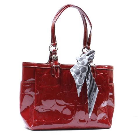 Coach Red Patent Leather Signature Eastwest Tote Ebth