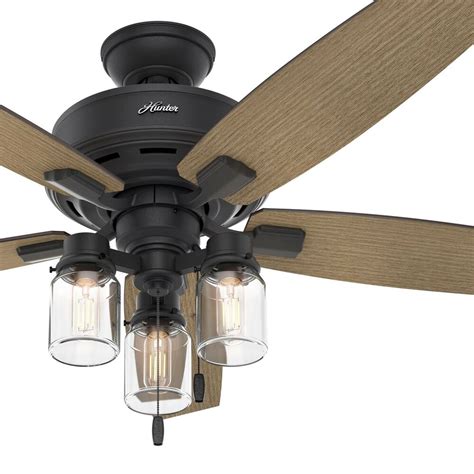 Hunter 52 crestfield brushed nickel ceiling fan with light kit and pull chain com. Hunter Fan 52 in. Rustic Ceiling Fan with Clear Glass LED ...