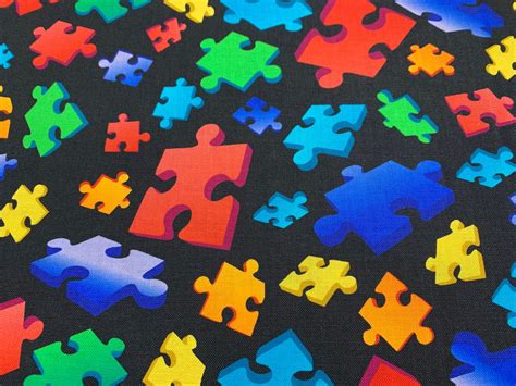 Colorful 3d Autism Awareness Black Fabric12 Yard Of A Etsy