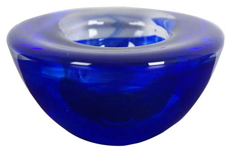Kosta Boda Cobalt Blue Art Glass Atoll Bowl Candle Votive Holder Anna Ehrner 5