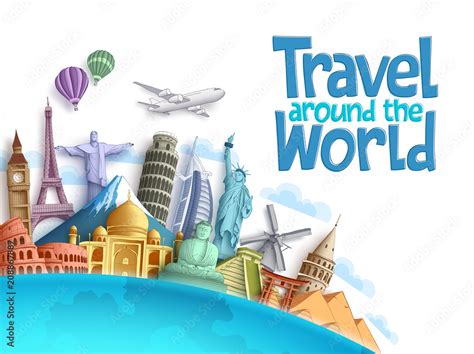 Travel Around The World Vector Background And Template With Famous