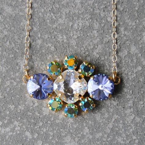 Items Similar To Diamond Emerald Purple Rhinestone Necklace Vintage
