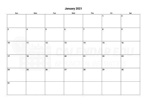 Calendar January 2021 Printable Pdf