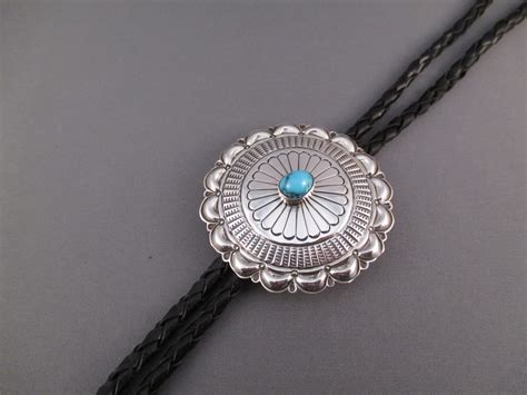 Sterling Silver Bolo Tie With Turquoise Two Grey Hills