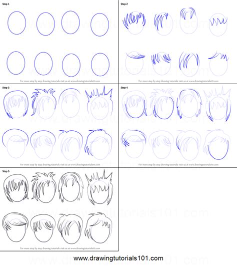 How To Draw Anime Hair Male Printable Step By Step Drawing Sheet