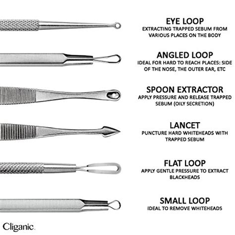 Sanitize a needle or pin with rubbing alcohol. Cliganic Blackhead Remover Tools Kit | Pimple Extractor ...