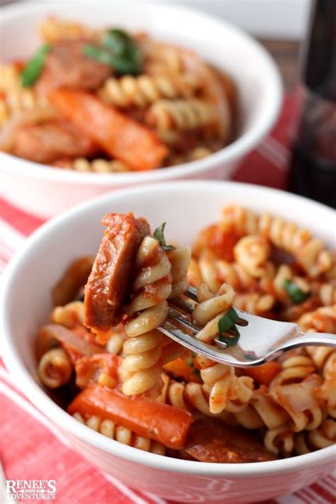 Stir in tomatoes, basil and prepared pasta. Smoked Sausage and Pepper Pasta Skillet - easy recipe made ...