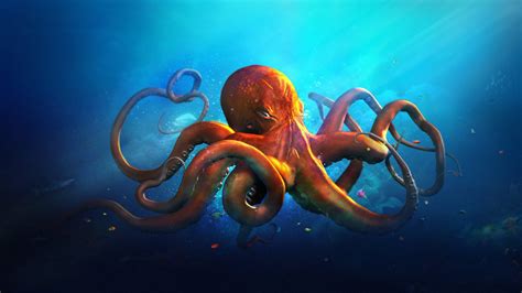 Underwater World Animals Octopus Ocean Sea Fantasy Artwork