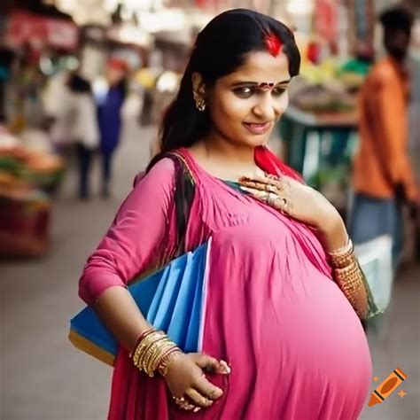 Pregnant Indian Woman Shopping In A Market On Craiyon
