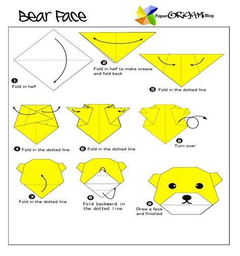 Easy Origami Bear Face Paper Origami Folding Diagram Origami Easy