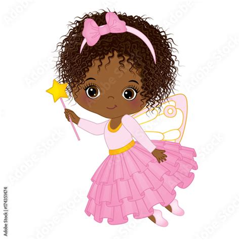 Vector Cute Little African American Fairy With Magic Wand Stock Image