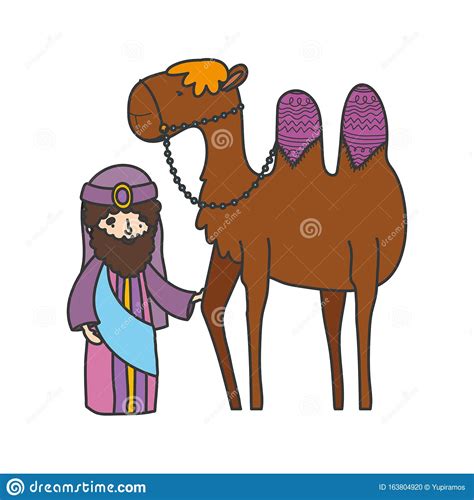 Wise King And Camel Manger Nativity Merry Christmas Stock Vector