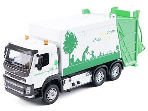 Kids White Green Diecast Volvo Garbage Truck Toy Nt01t319