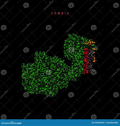 Zambia Flag Map Chaotic Particles Pattern In The Zambian Flag Colors