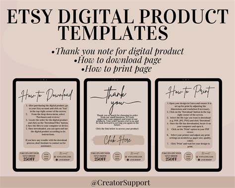 Etsy Digital Product Templates Thank You Note For Digital Downloads