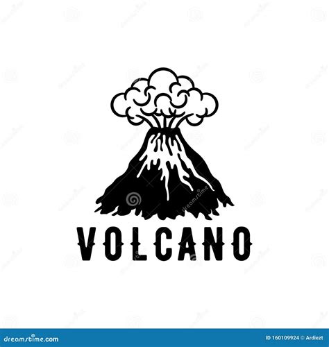 Volcanic Eruption With Lava And Smoke Vector Illustration In Black And