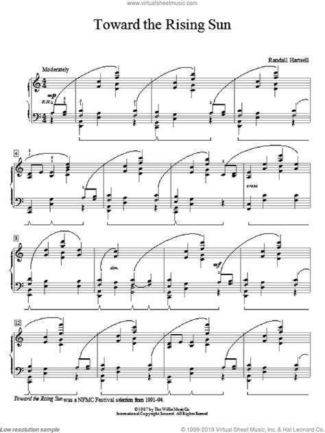 Toward The Rising Sun Sheet Music For Piano Solo Elementary
