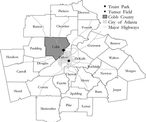 Map Of Metropolitan Atlanta Counties Includes City Of Atlanta