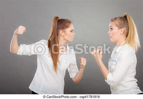 Angry Fury Girls Punching And Fighting Conflict Bad Relationships