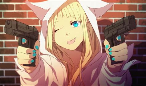 Hd Wallpaper Female Holding Two Guns Anime Character Pistol Hoods Anime Girls Wallpaper Flare