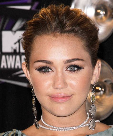 Miley Cyrus Long Curly Formal Updo Hairstyle Brunette Hair Color