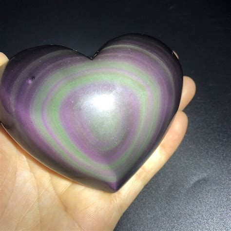 Polished Rainbow Obsidian Heart Crystal Palm Stone Reiki Etsy