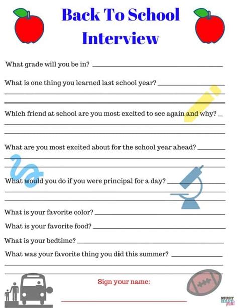 Free Printable Back To School Interview Questionnaire Interview Your