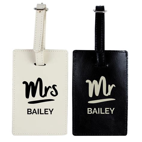 Personalised Mr Mrs Black Cream Luggage Tag Set Personalise It