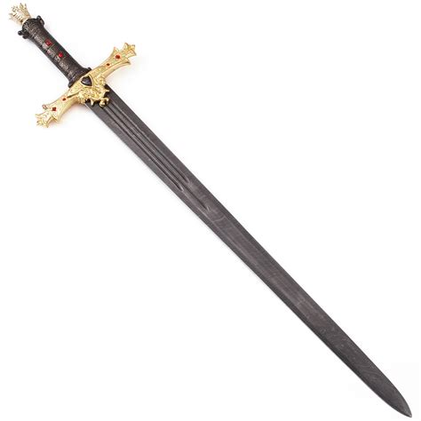 King Arthur Excalibur Gold Damascus Steel Medieval Sword