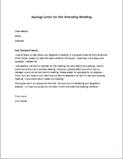 Apology Letter For Not Attending Wedding
