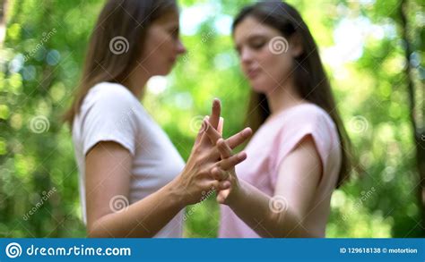 Lesbian Couple Holding Hands Trustful Same Sex Relationships Lgbt