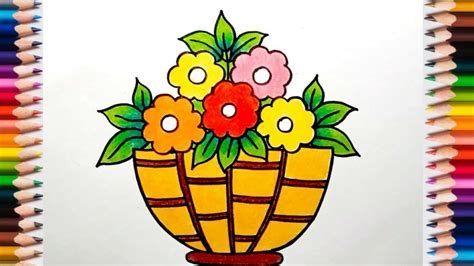Flower Basket Drawing How To Draw Flower Basket Step By Step