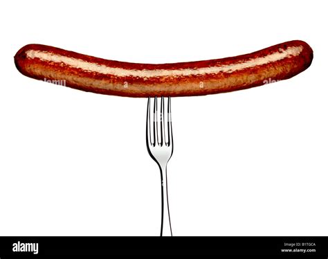 Long Pork Or Beef Sausage On A Fork Stock Photo Alamy