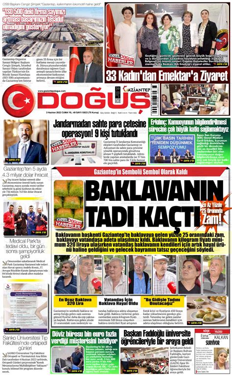 Haziran tarihli Gaziantep Doğuş Gazete Manşetleri