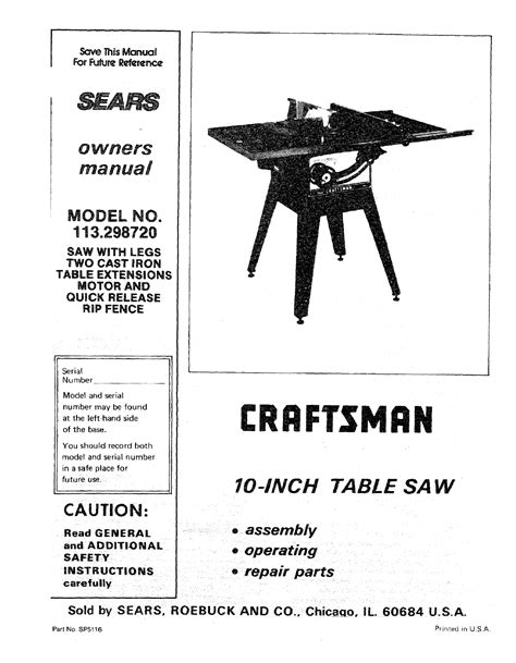 Craftsman 113298720 User Manual 10 INCH TABLE SAW Manuals And Guides