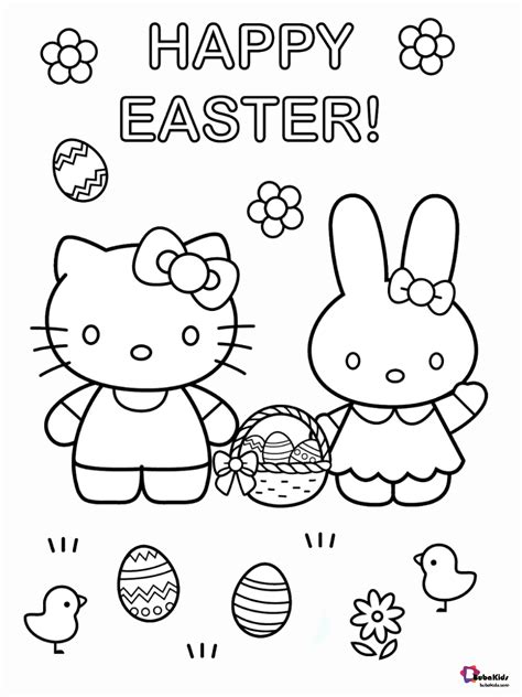 Happy Easter Hello Kitty And Easter Bunny Easter Eggs Coloring Page