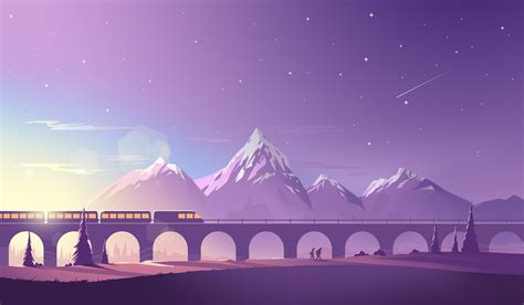 3840x2160 Train Mountains Illustration Minimalistic 4k Hd
