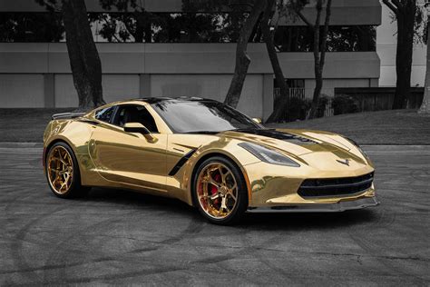 Widebody Corvette C7 With Gold Wrap And Huge Forgiato Rims Is Bling