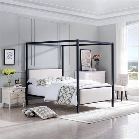 Williston Forge Semple Traditional Fabric Queen Upholstered Canopy Bed And Reviews Wayfair Queen