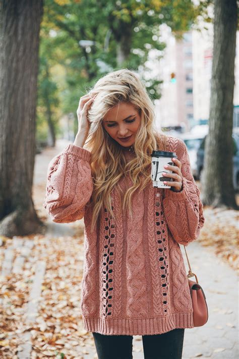 barefoot blonde in fall in central park with nordstrom sweater and jeans outfit sweaters and