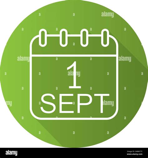 Calendrier 1er Septembre Icône Verte Ombre Portée De Plates Linéaires