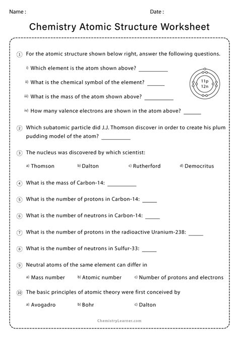 Free Printable Atomic Structure Worksheets