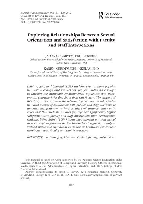 Pdf Exploring Relationships Between Sexual Orientation And Satisfaction With Faculty And Staff